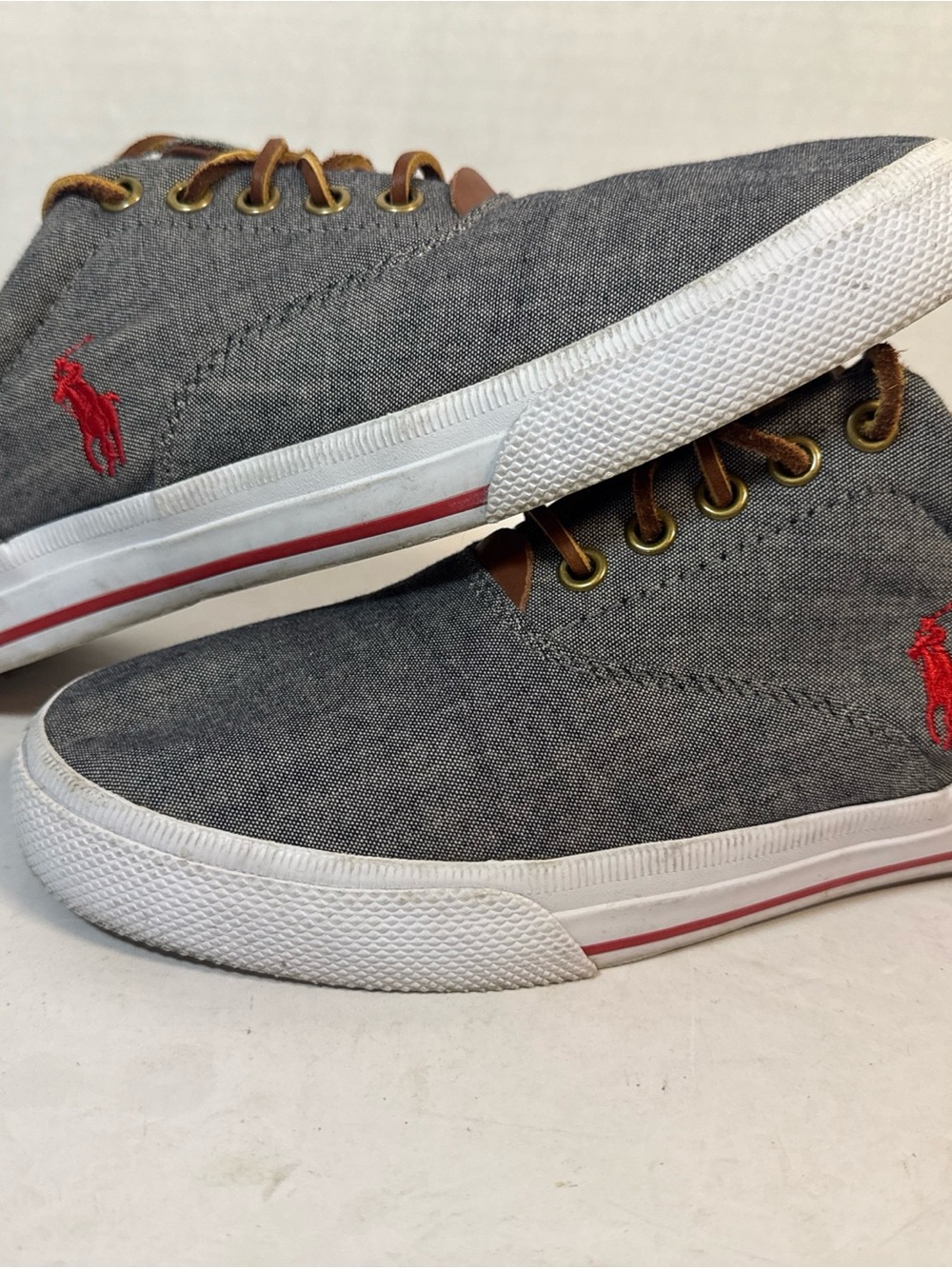Polo Ralph Lauren Men's Gray Chambray Vaughn Leather Trim Sneakers 8D